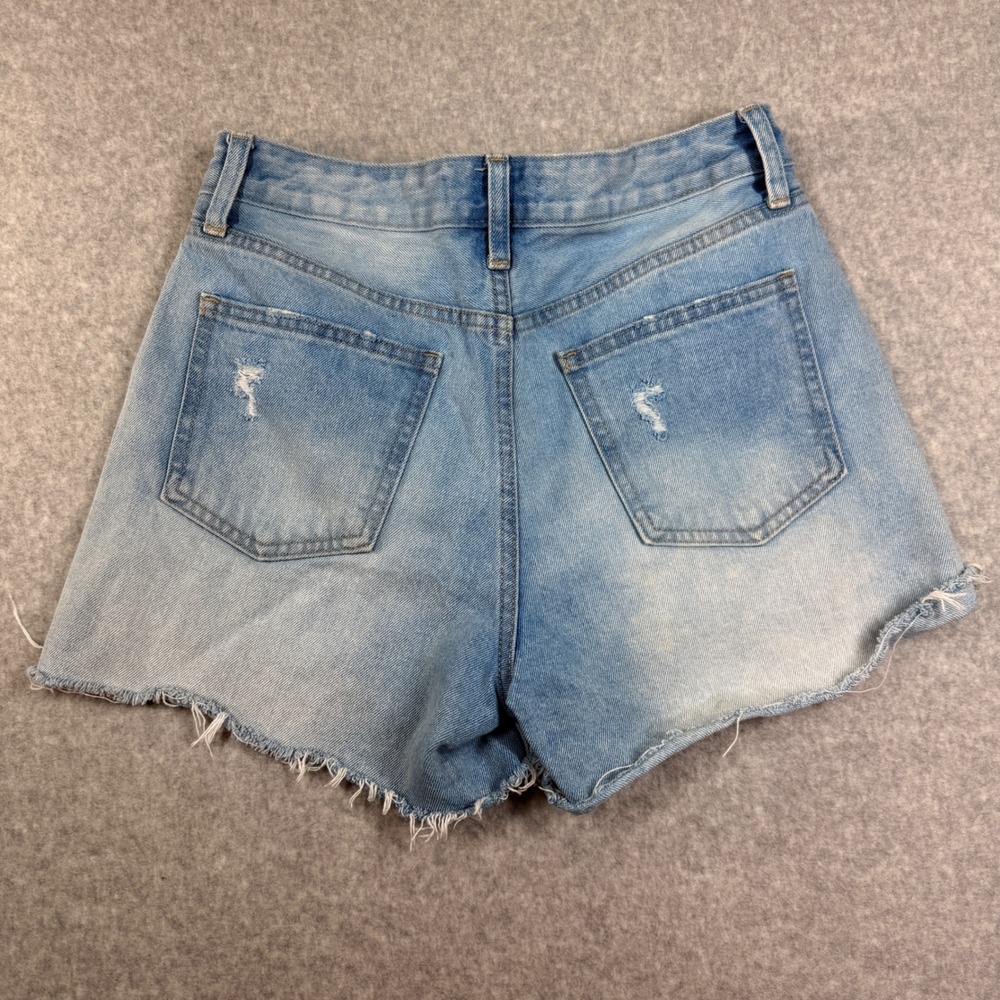 JustUSA Denim Cutoff Shorts Womens Medium Blue Good Distressed Frayed Hem JH359N